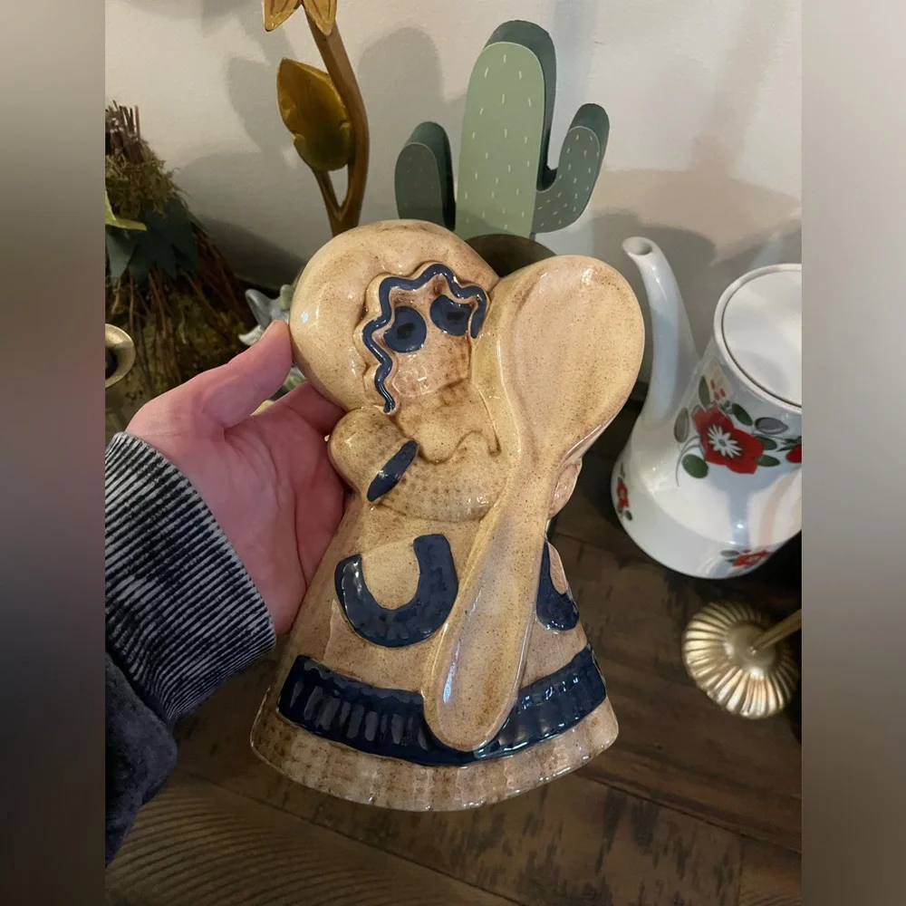 Vintage Burlap Doll Ceramic Spoon Rest